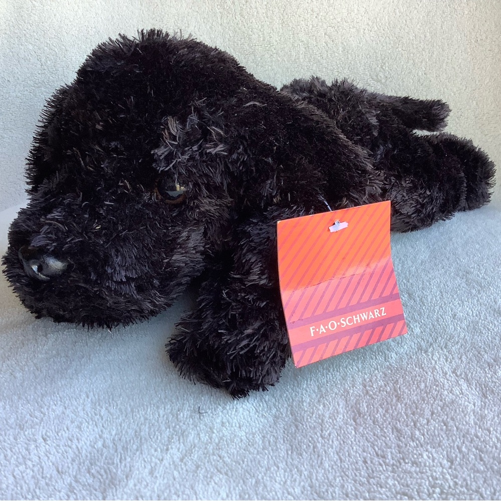 FAO Schwarz Plush Dragster Black Labrador Puppy Dog Stuffed Animal Toy w Tags